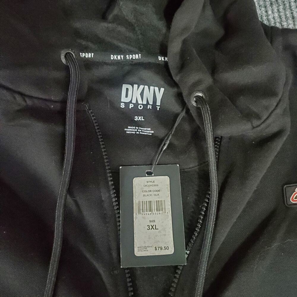 DKNY Sport Hoodie Zip Up Black Red Logo Sleeve Mens 3XL NWT - Picture 2 of 8